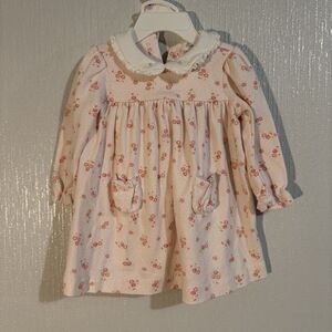 Ralph Lauren Baby Girl Set Long Sleeve Dress Bloomers Pink Flowers Collar 9 mo